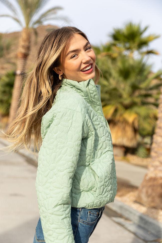 Full Bloom Sage Flower Quilted Zip Up Jacket FINAL SALE Product Image