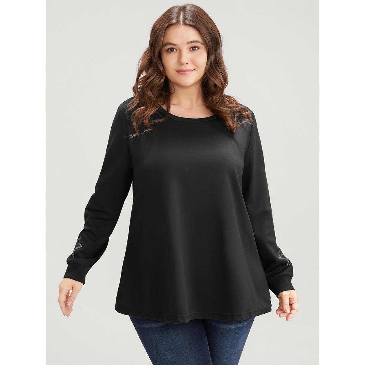 Plus Size Star Print Round Neck Drop Shoulder Sweatshirt Women Black Elegant Printed Round Neck Dailywear Sweatshirts BloomChic 14-16/1X Product Image