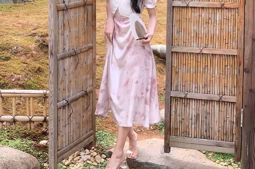 Spaghetti Strap Satin Midi A-Line Dress Product Image
