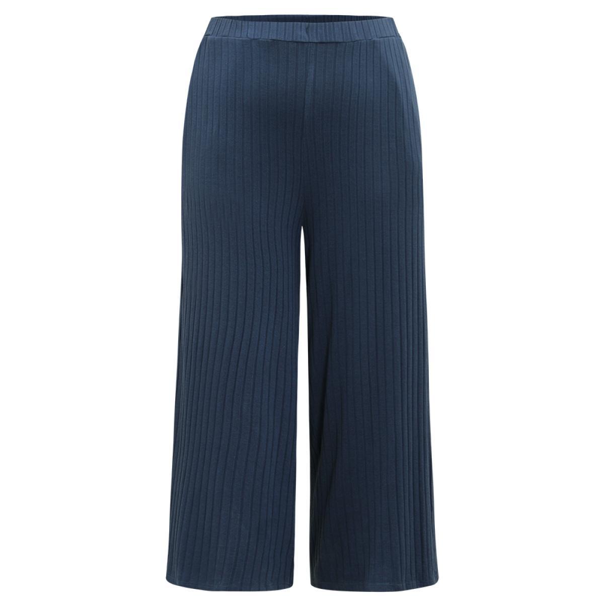 Plain Textured Wide Leg Sweatpants Indigo Plus Size Women Casual Dailywear Texture 14-16/1X Bloomchic Product Image