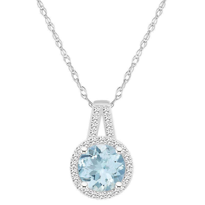 Celebration Gems Sterling Silver 7 mm Round Gemstone & 1/8 Carat T.W. Diamond Halo Pendant Necklace, Women's, Size: 18", Blue Topaz Product Image