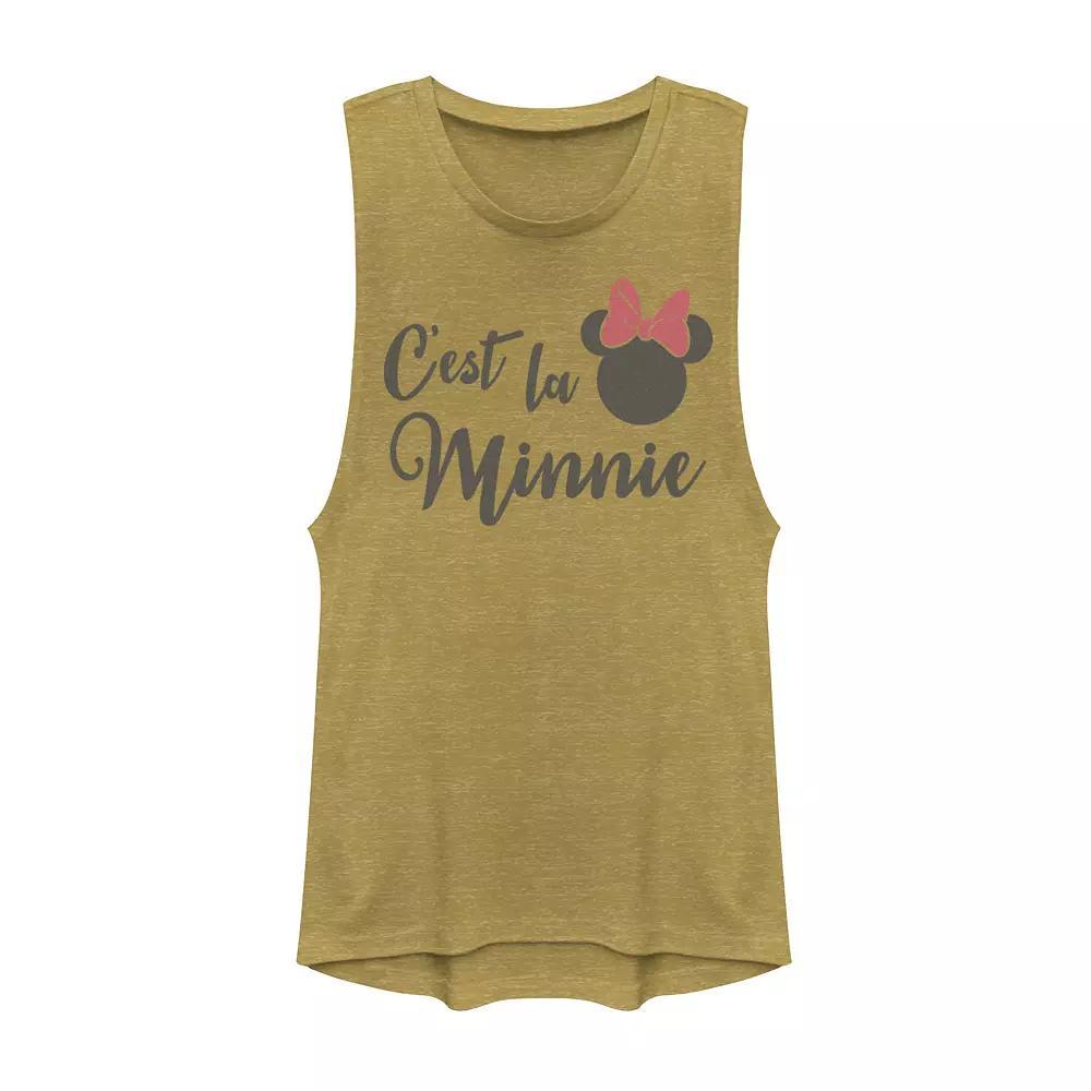 Disneys Mickey And Friends Cest La Minnie Text Juniors Muscle Graphic Tank Top, Girls Gold Grey Product Image