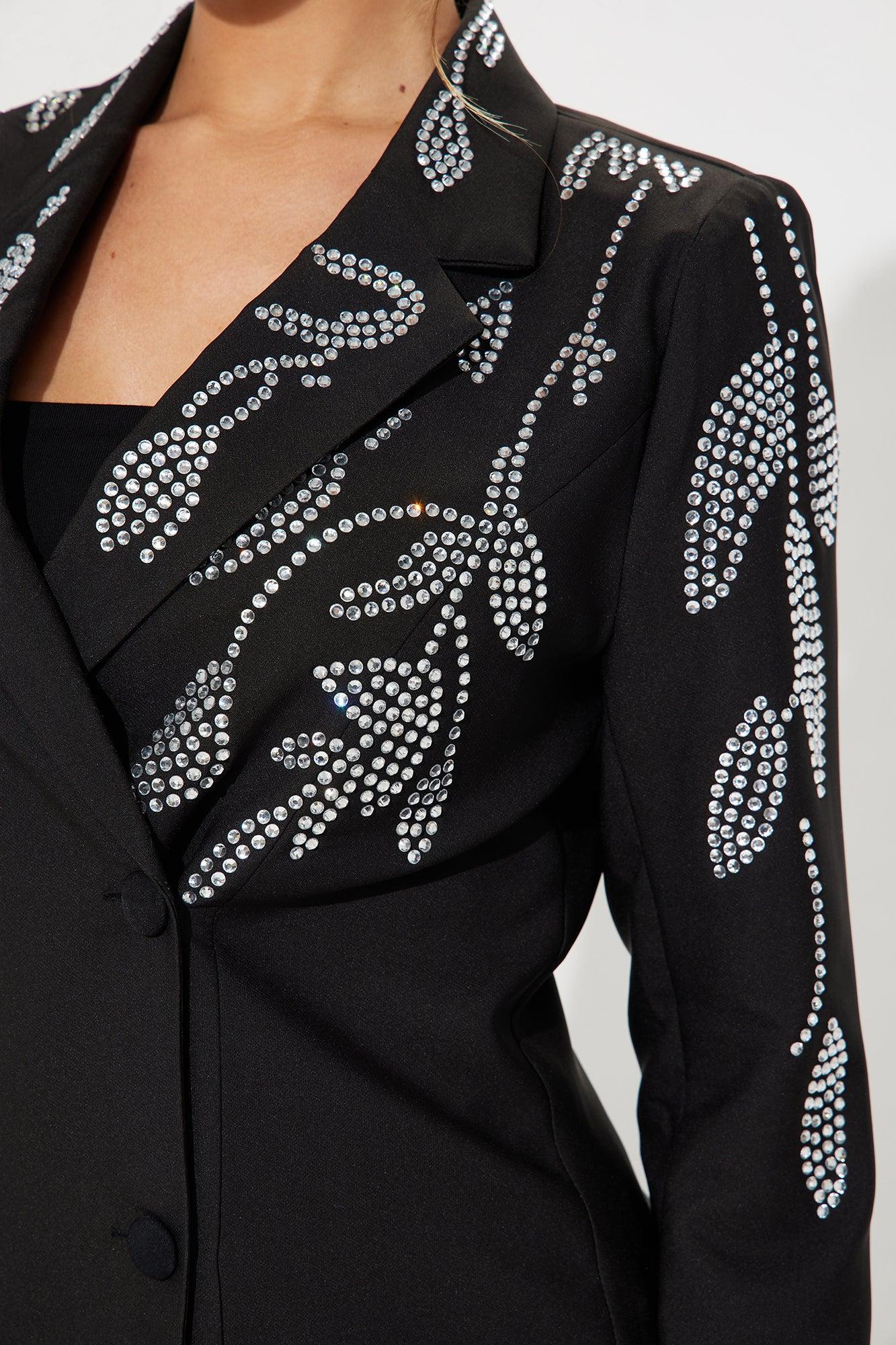 Stand Out Rhinestone Blazer - Black Product Image
