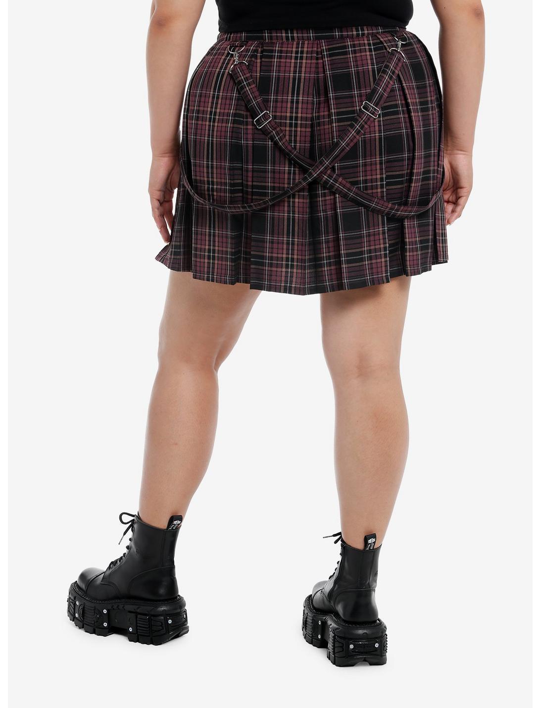 Black & Purple Plaid Zipper Suspender Skirt Plus Size Product Image