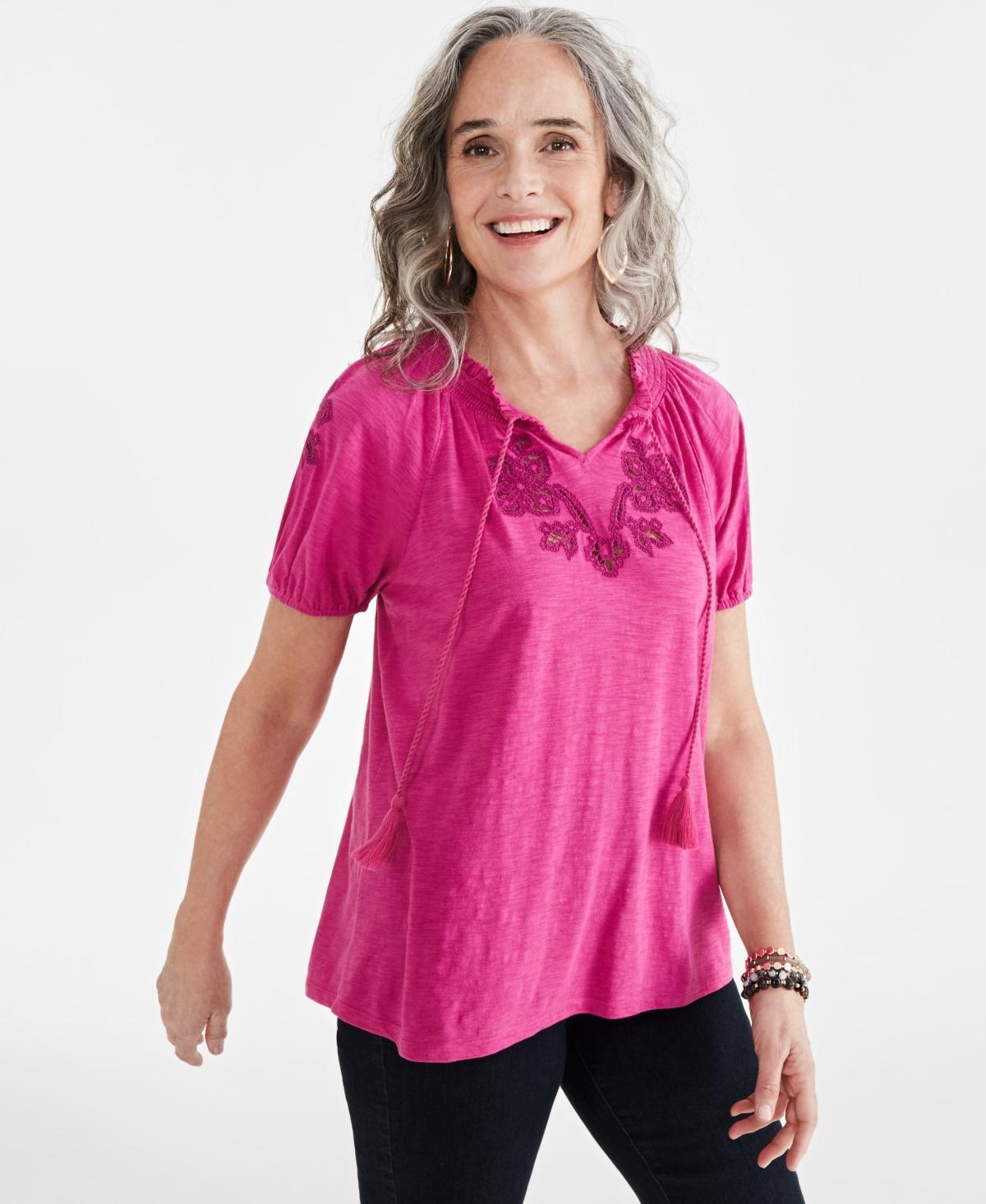 Style & Co Womens Embroidery Vacay Top, Created for Macys Product Image