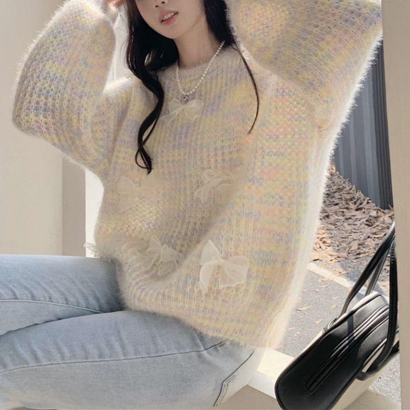 Long Sleeve Bow Accent Loose-Fit Sweater Product Image