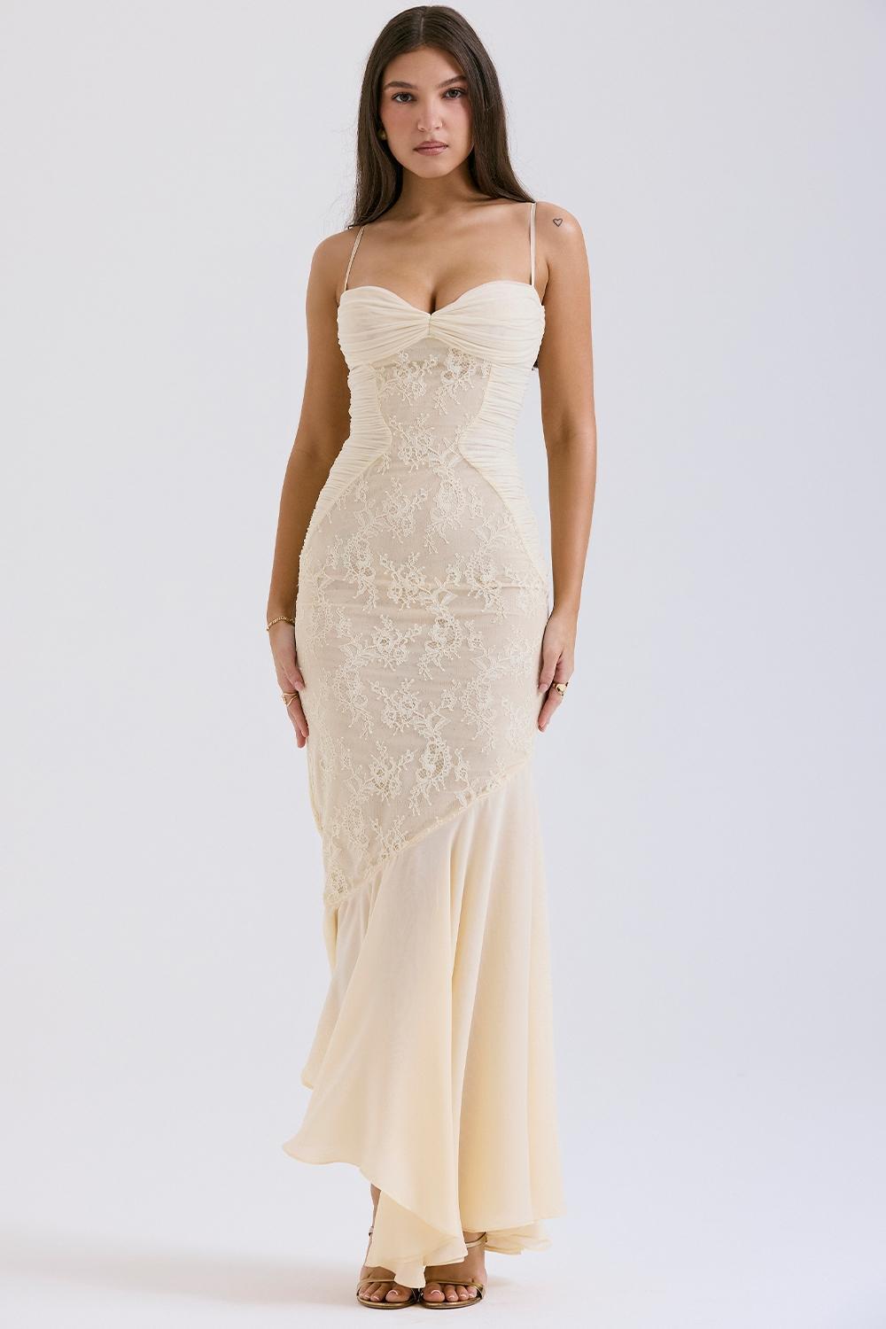 Felicia  vanilla chiffon & lace gown Product Image