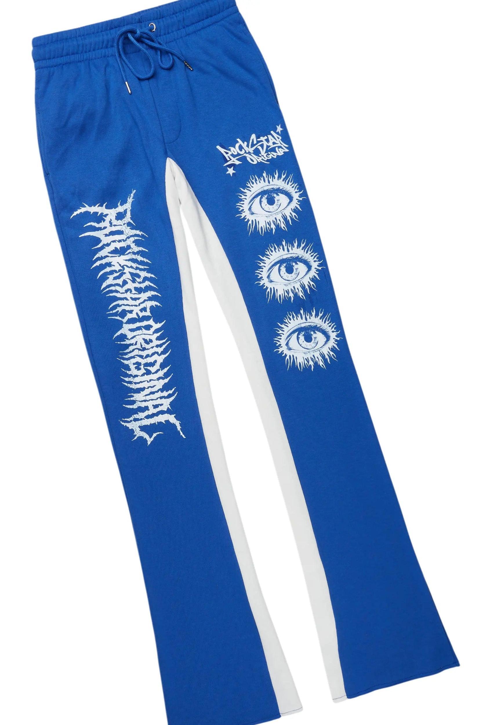 All Seeing Eyes White/Royal Long Sleeve T-Shirt/Baggy Pant Set Male Product Image