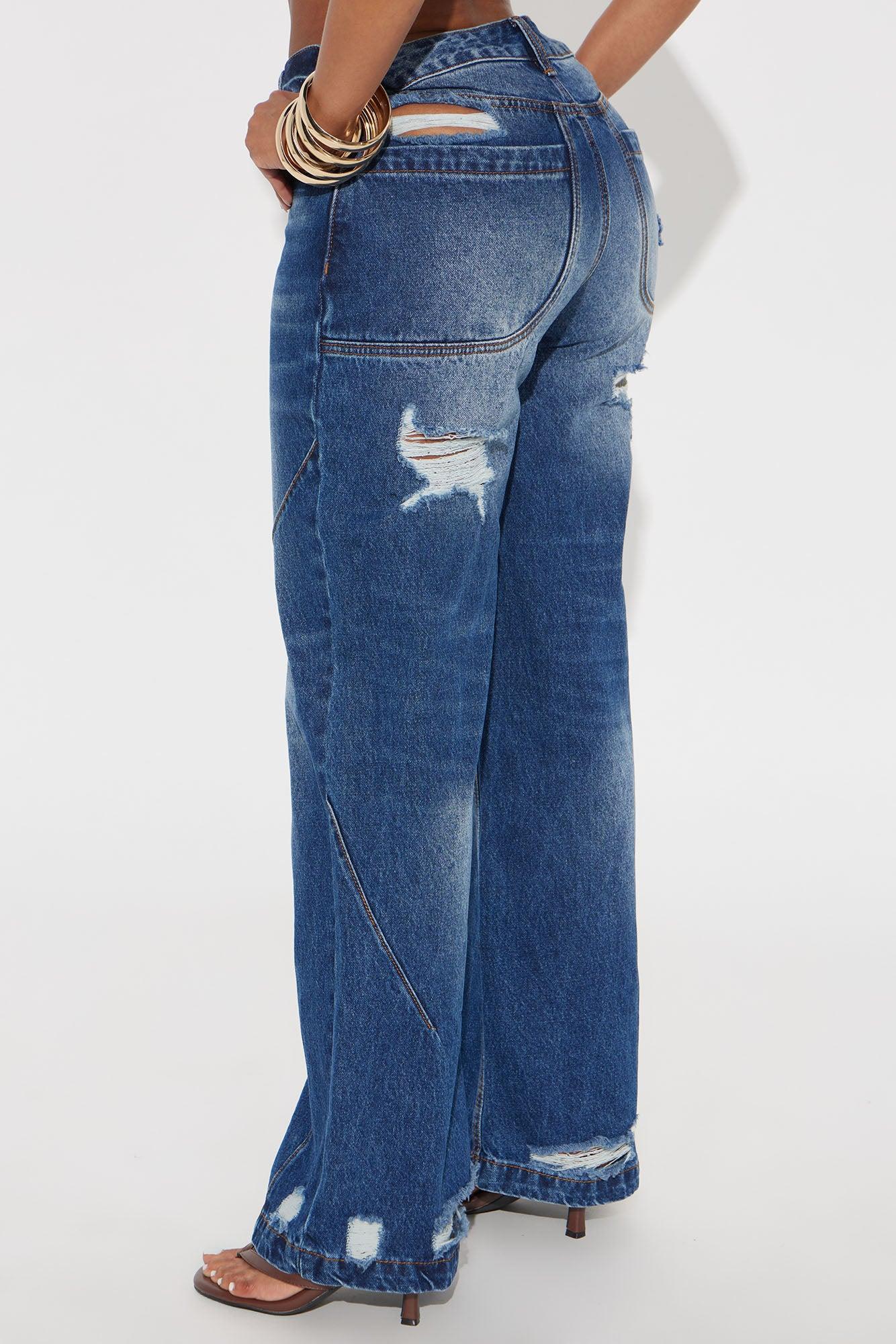 Charnelle Non Stretch Ripped Wide Leg Jeans - Dark Wash Product Image