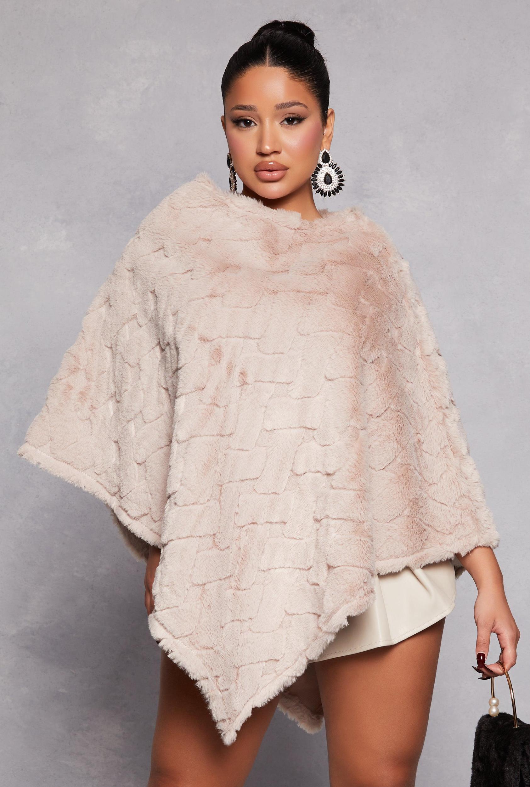 Patterned Faux Fur Poncho Female Product Image