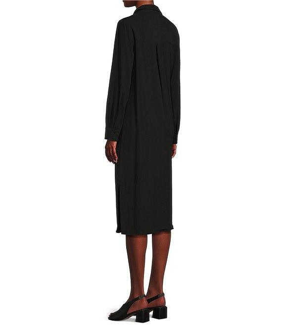 Eileen Fisher Silk Georgette Crepe Notch Collar Long Sleeve Button Front Dress Product Image