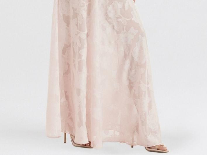 Spaghetti Strap Plain Floral Maxi A-Line Dress Product Image
