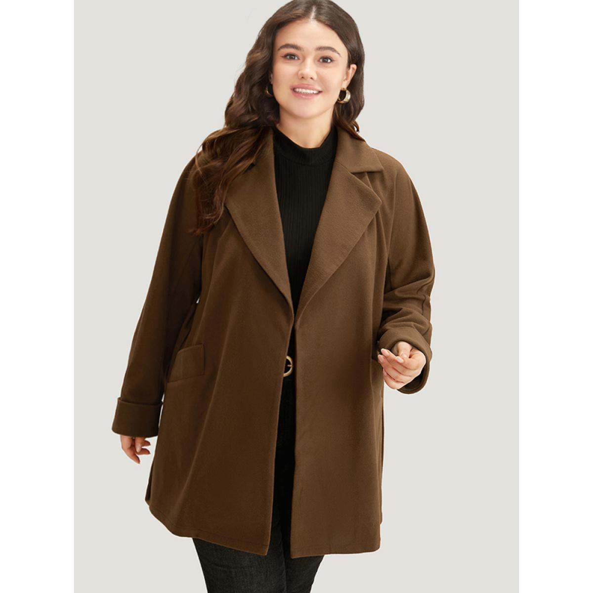 Plus Size Plain Lapel Collar Pocket Belted Coat Women DarkBrown Casual Plain Ladies Dailywear Winter Coats BloomChic 26/4X Product Image