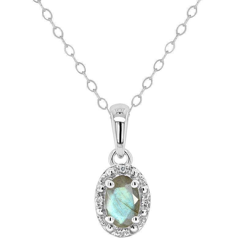 Celebration Gems Sterling Silver Oval Labradorite & Diamond Accent Pendant Necklace, Women's, Size: 18" Product Image