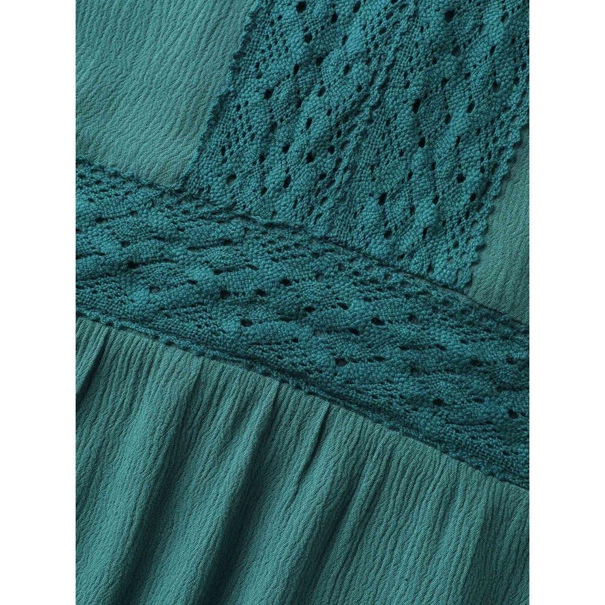 Plus Size Emerald Lace Trim Perfect-Fit Solid Blouse Women Cap Sleeve V-neck Everyday-Elegant Blouses BloomChic 22-24/3X Product Image