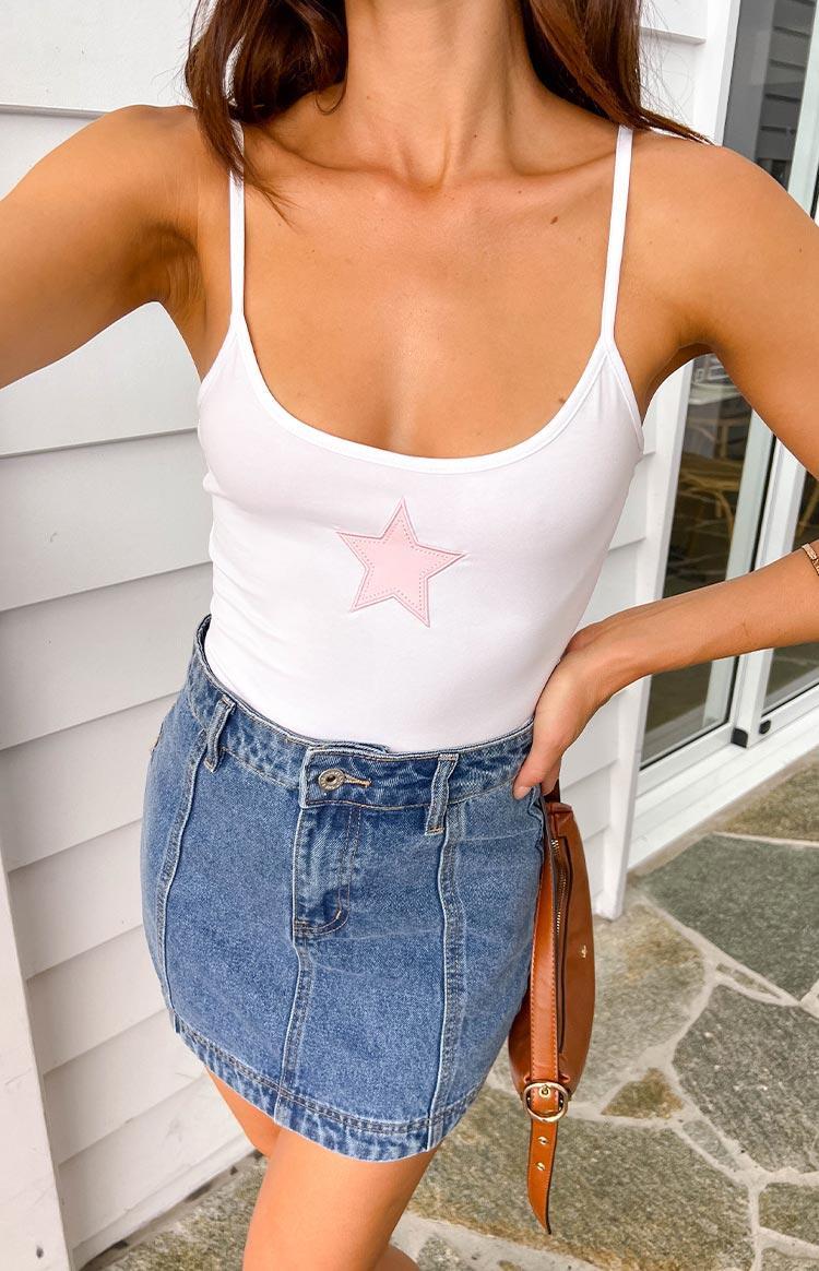 Darcy Mid Wash Denim High Waisted Mini Skirt Product Image