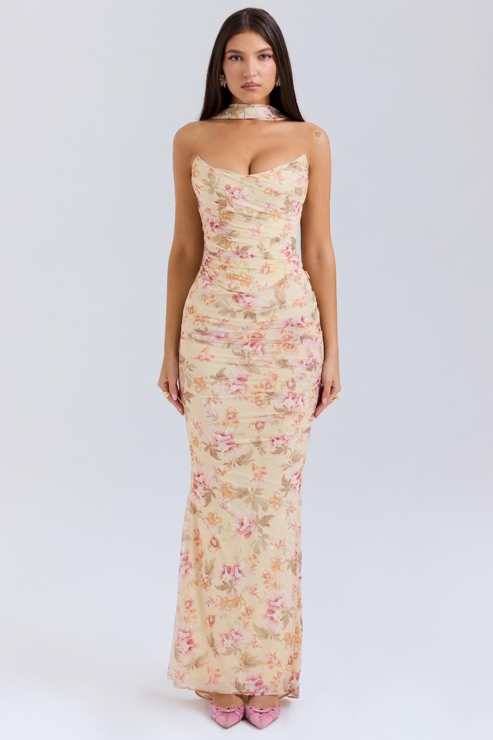 Cassidy  honeyflower print fluted hem maxi skirt Product Image