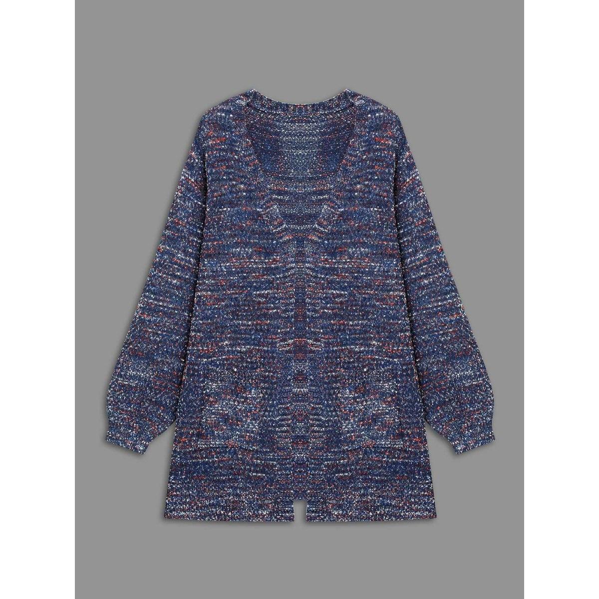 Plus Size Contrast Heather Texture Patch Pocket Cardigan Aegean Women Casual Loose Long Sleeve Everyday Cardigans BloomChic 28/5X Product Image