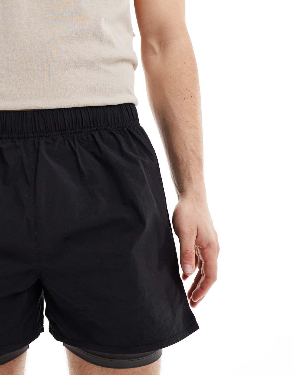 ASOS 4505 woven 2-in-1 runner short in black Product Image