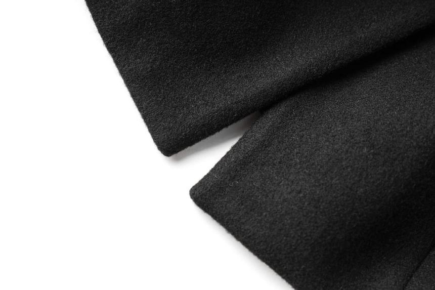 Collared Plain Button Belted Short Coat Product Image