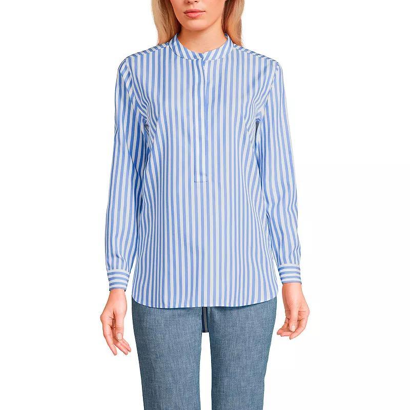 Women's Lands' End No Iron Long Sleeve Banded Collar Popover Shirt, Size: Medium, Multi Line Stripe Product Image