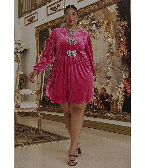 Sugarlips Plus Long Sleeve Bow Velvet Mini Dress Product Image