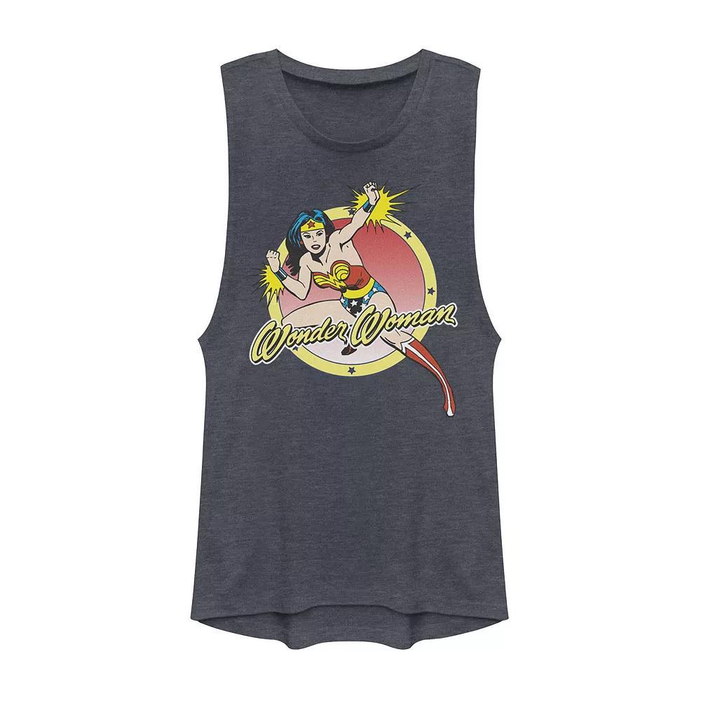 Juniors' DC Comics Wonder Woman Classic Poster Muscle Tank Top, Girl's, Size: Medium, Denim Grey Product Image
