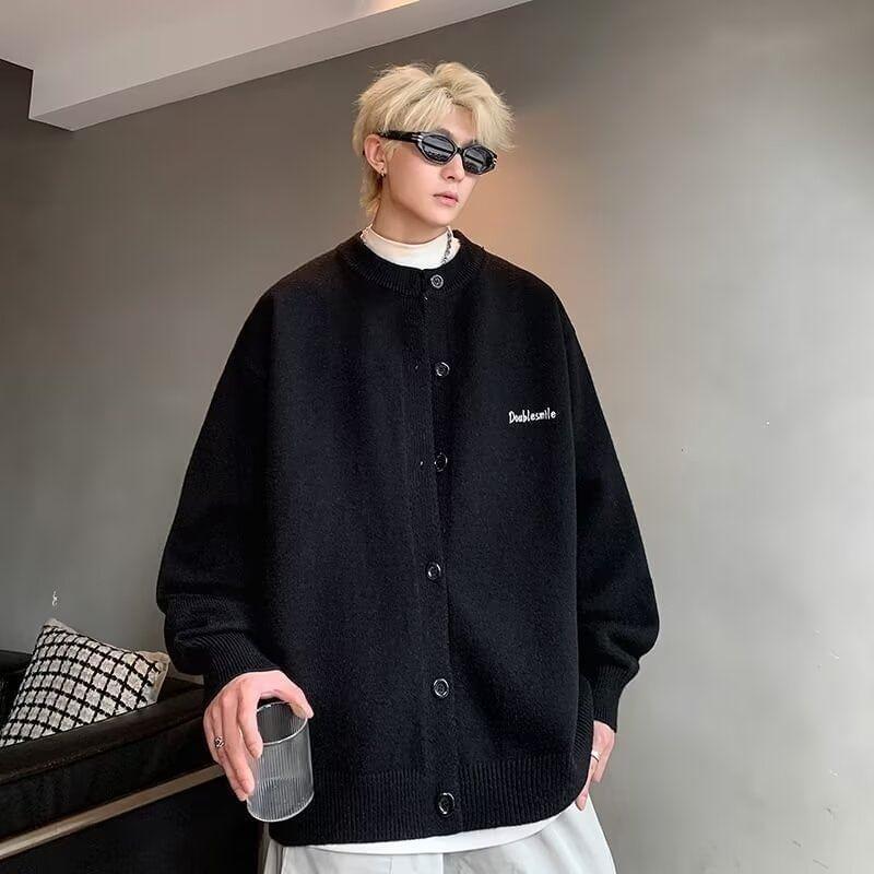 Round Neck Lettering Embroidered Cardigan Product Image