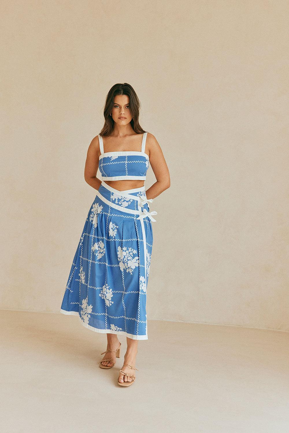 Estelle Midi Skirt - Check Flowers Product Image