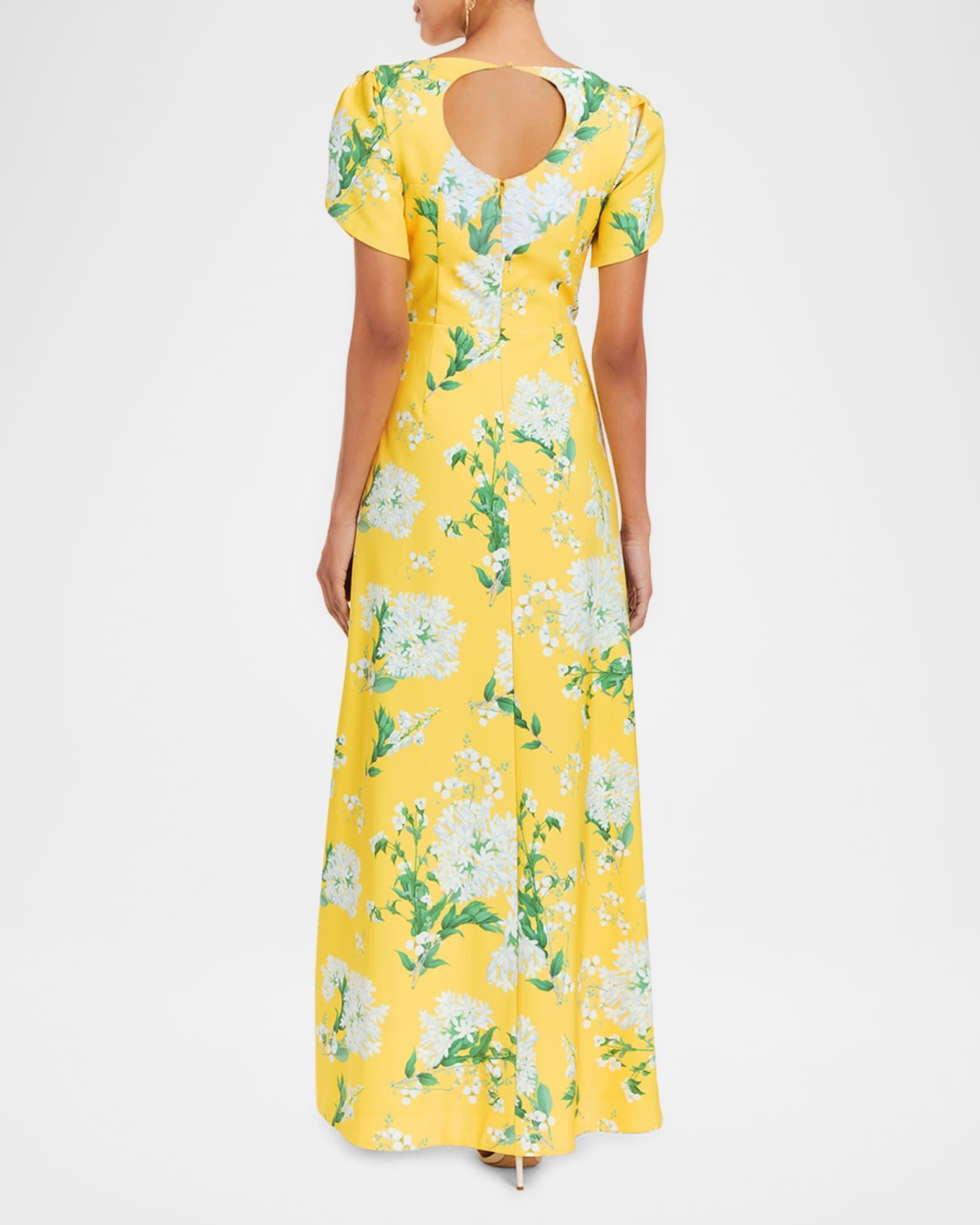 Katherine Pleated Cutout Floral-Print Gown Product Image
