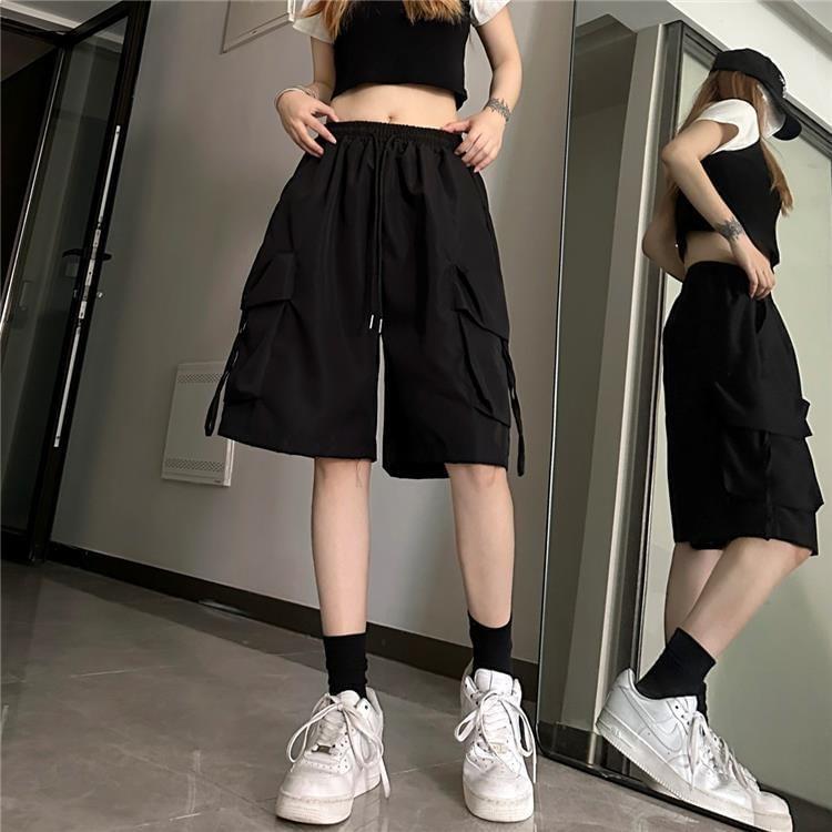 High Waist Plain Wide Leg Cargo Shorts Product Image