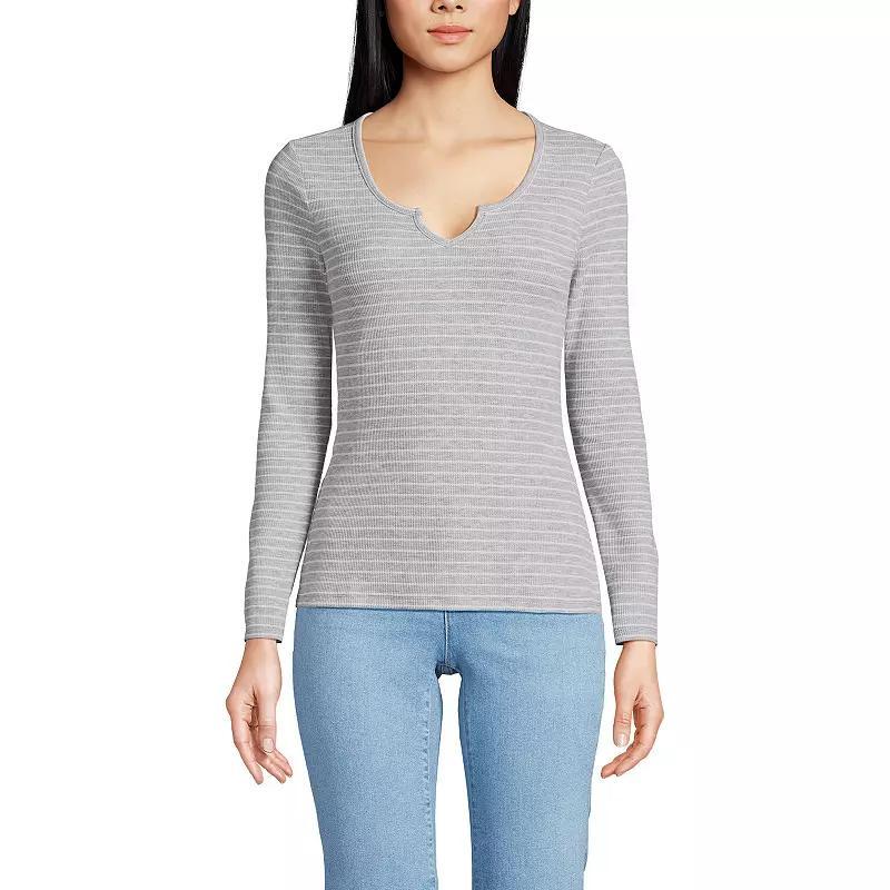Women's Lands' End Waffle Notch Neck Top, Size: XS, Blue Breton Stripe Product Image