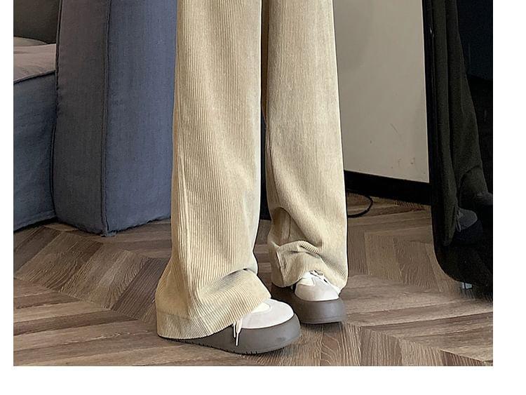 High Rise Plain Corduroy Wide Leg Pants / Belt / Set Product Image