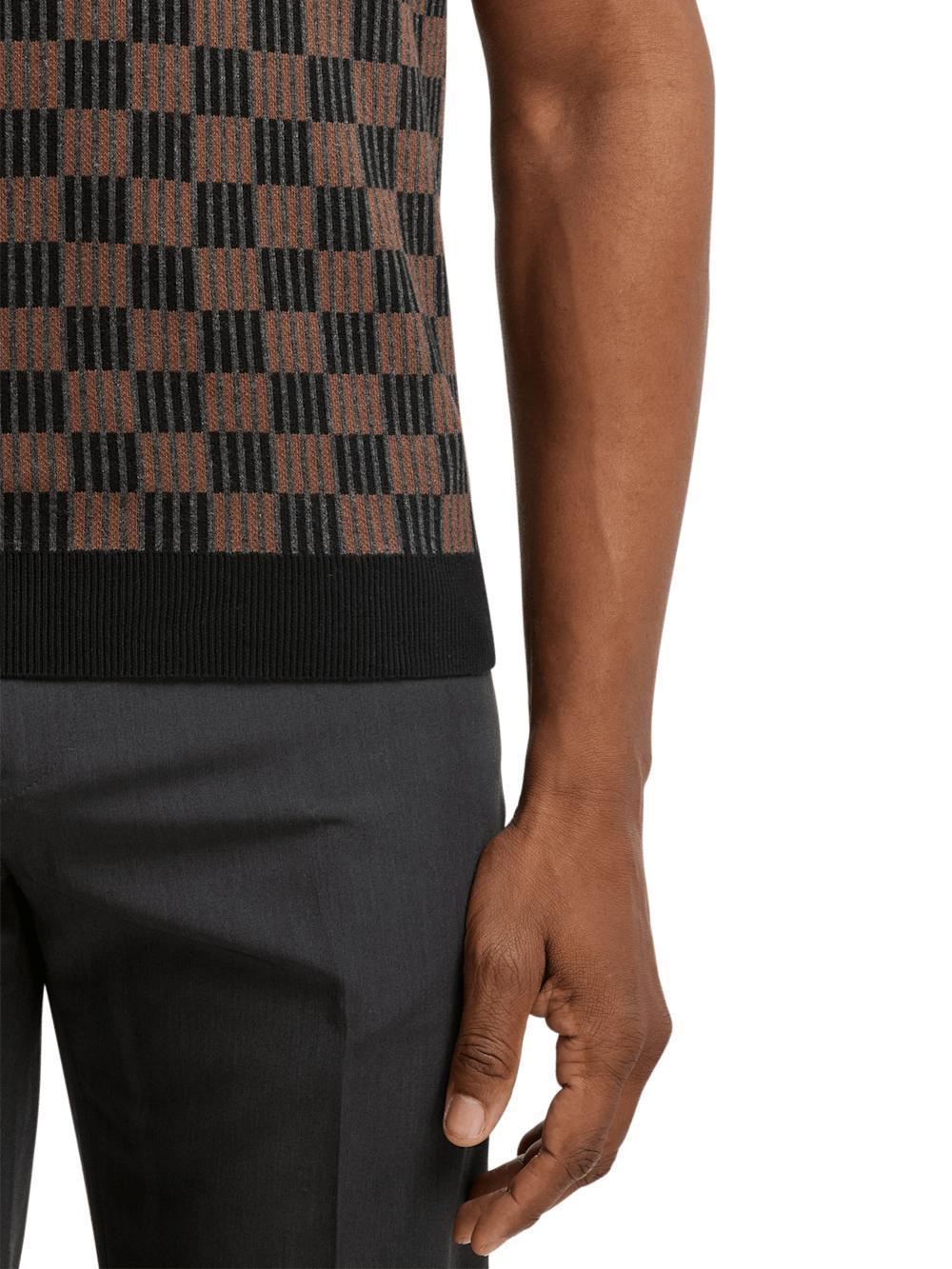 Cotton V-neck Polo - Black/brown Product Image