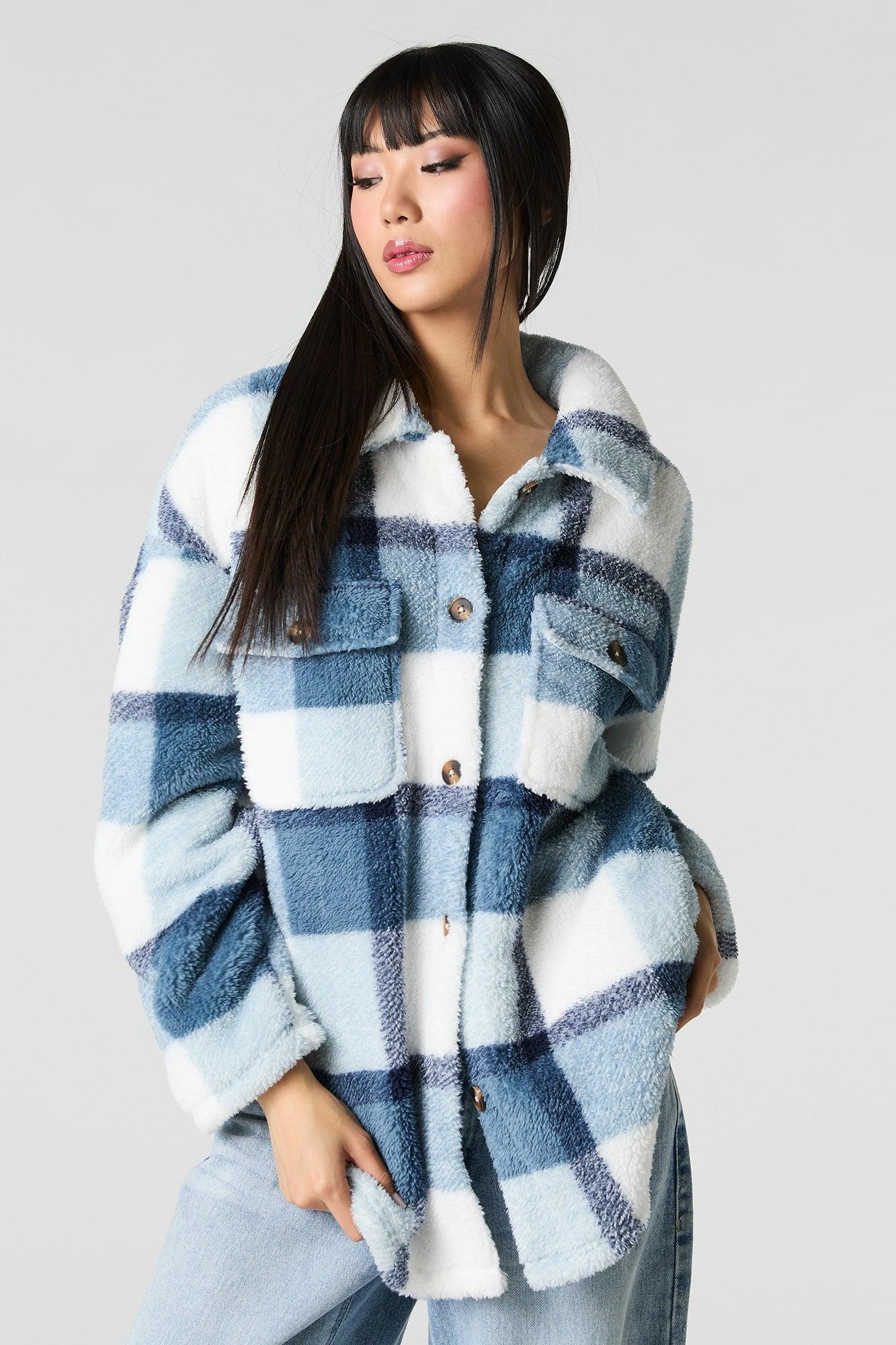 Sherpa Plaid Shacket Female Product Image