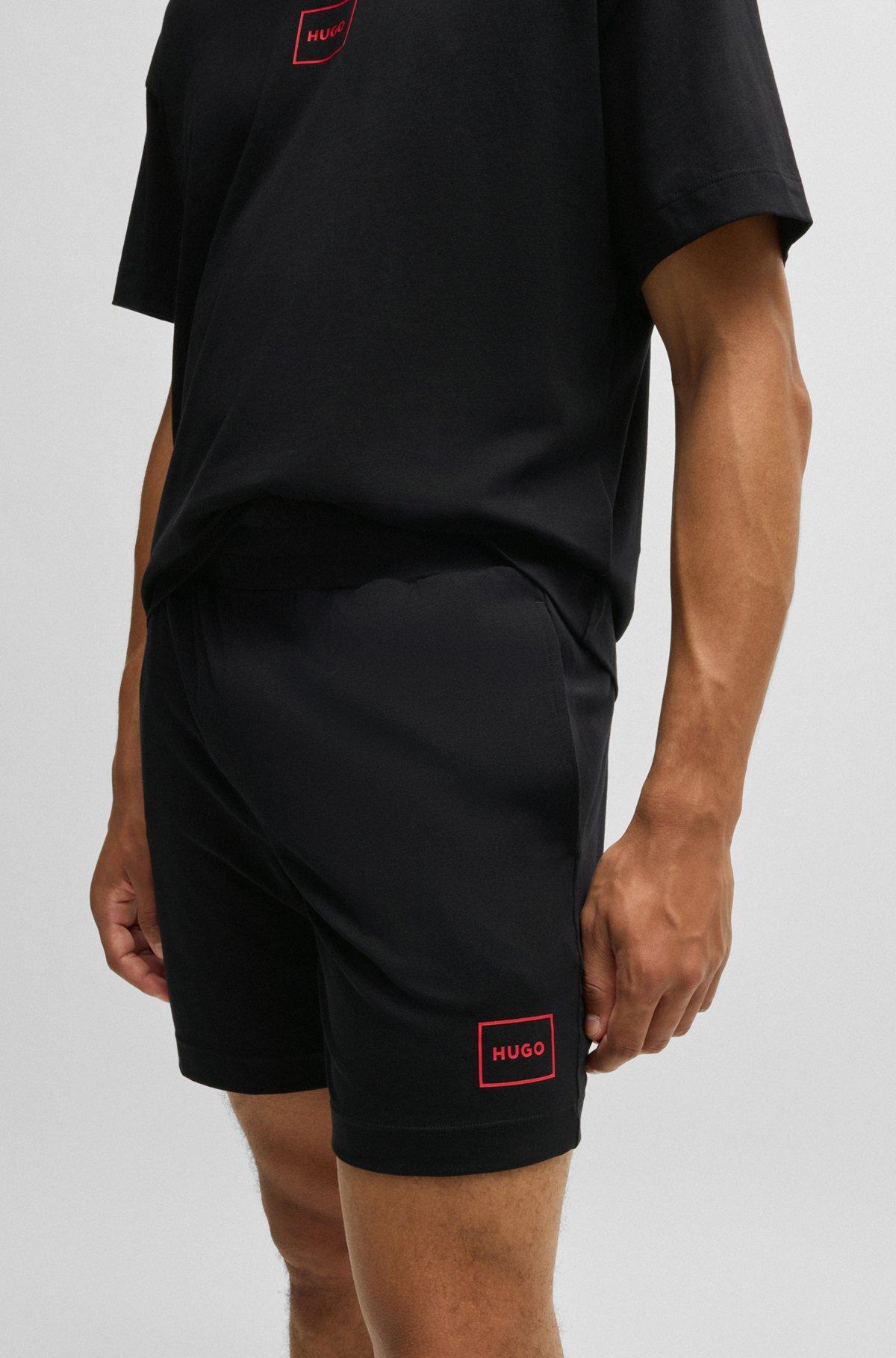 Straight-leg shorts in stretch cotton with logo print Product Image