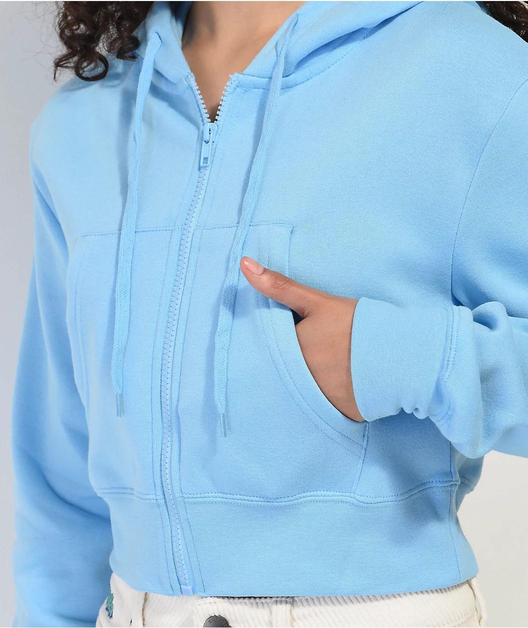 Zine Kya Blue Crop Zip Hoodie Product Image