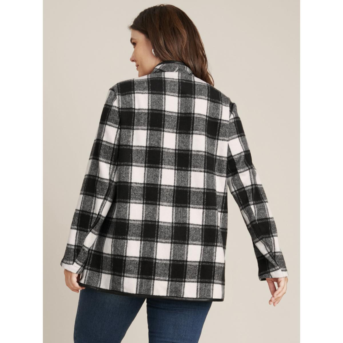 Plus Size Plaid Waterfall Collar Open Front Coat Women Black Elegant Asymmetrical Loose Ladies Dailywear Winter Coats BloomChic 30/6X Product Image
