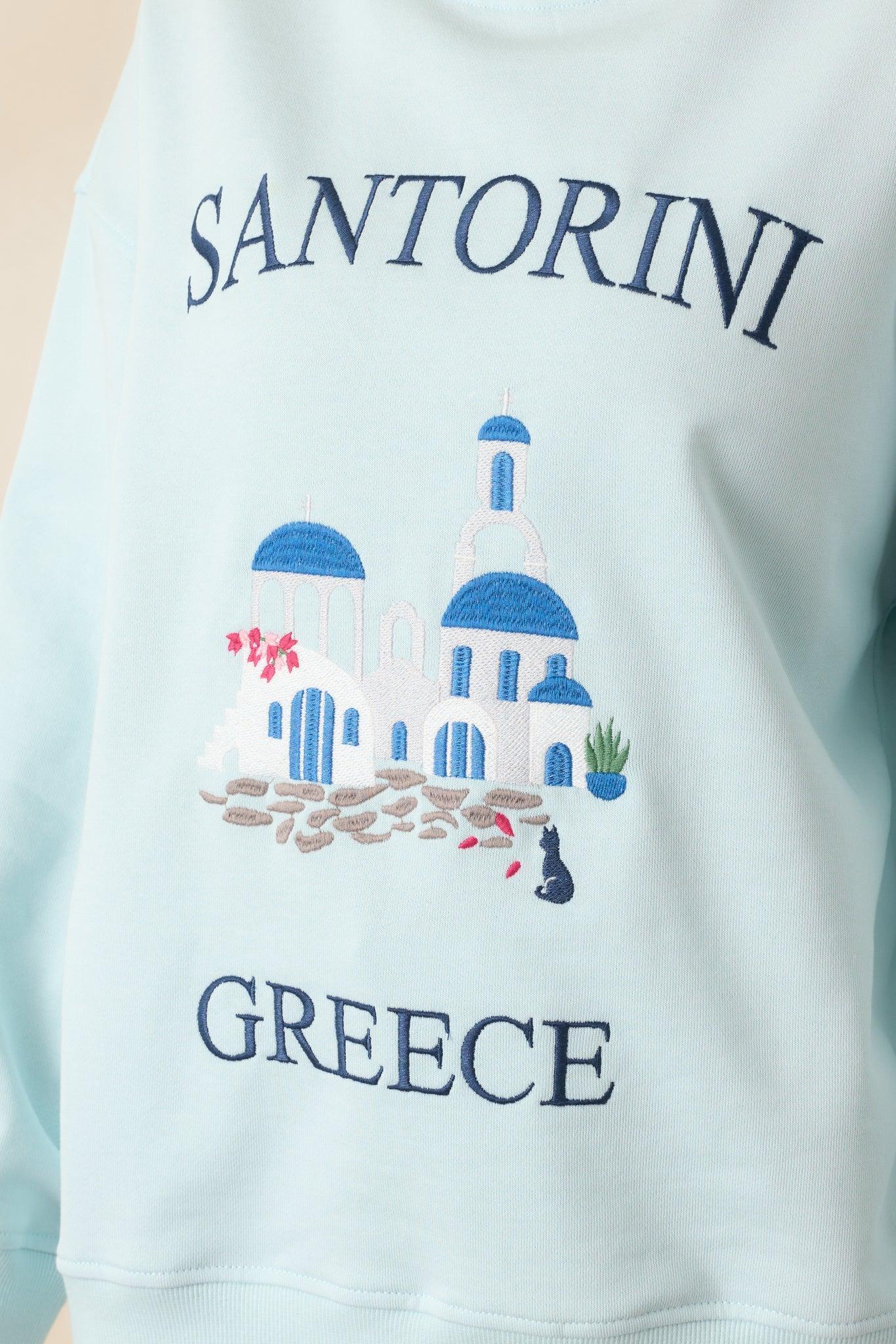 Santorini Dreaming Light Blue Crew Neck Sweatshirt Product Image