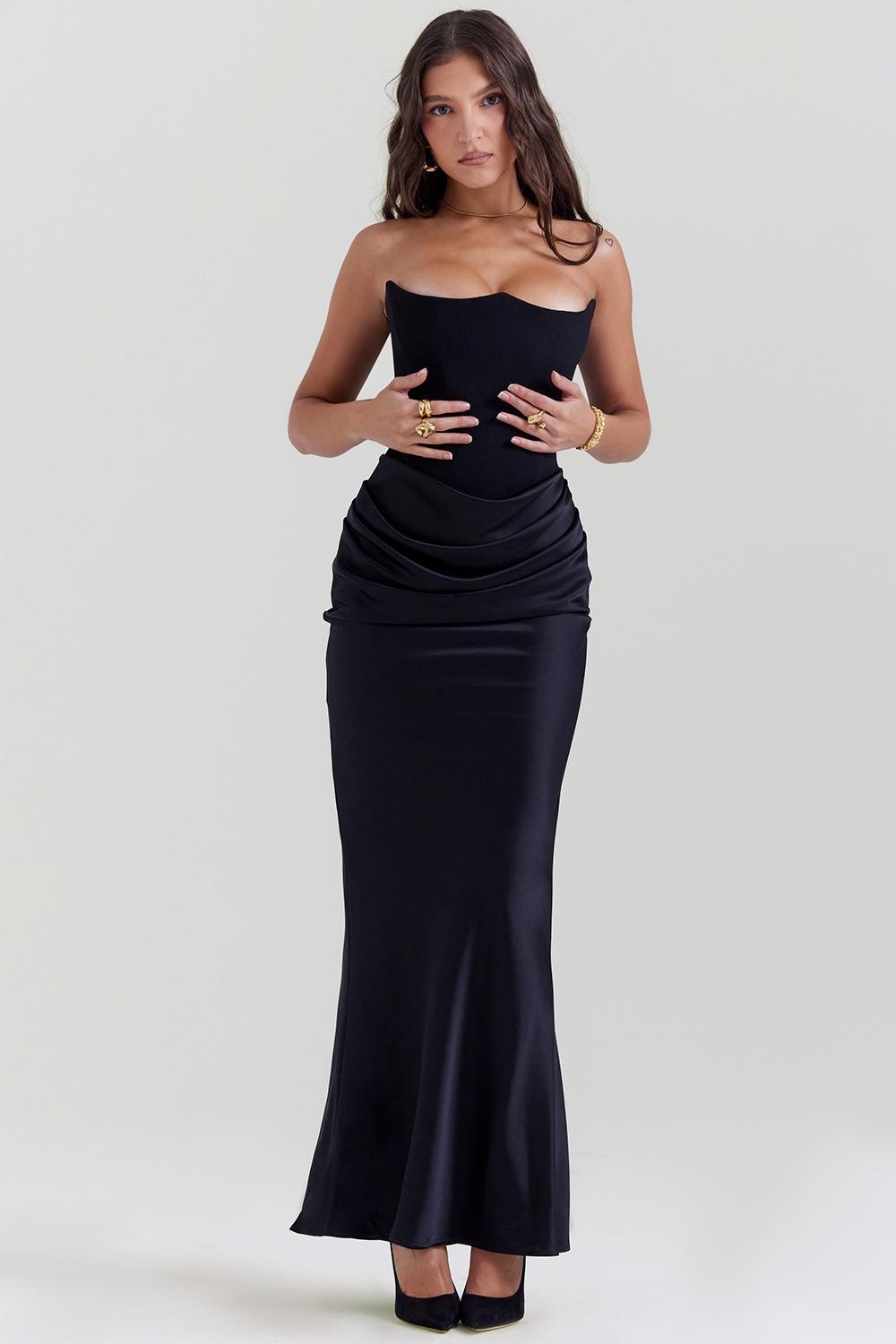 Persephone Black Strapless Corset Dress Product Image