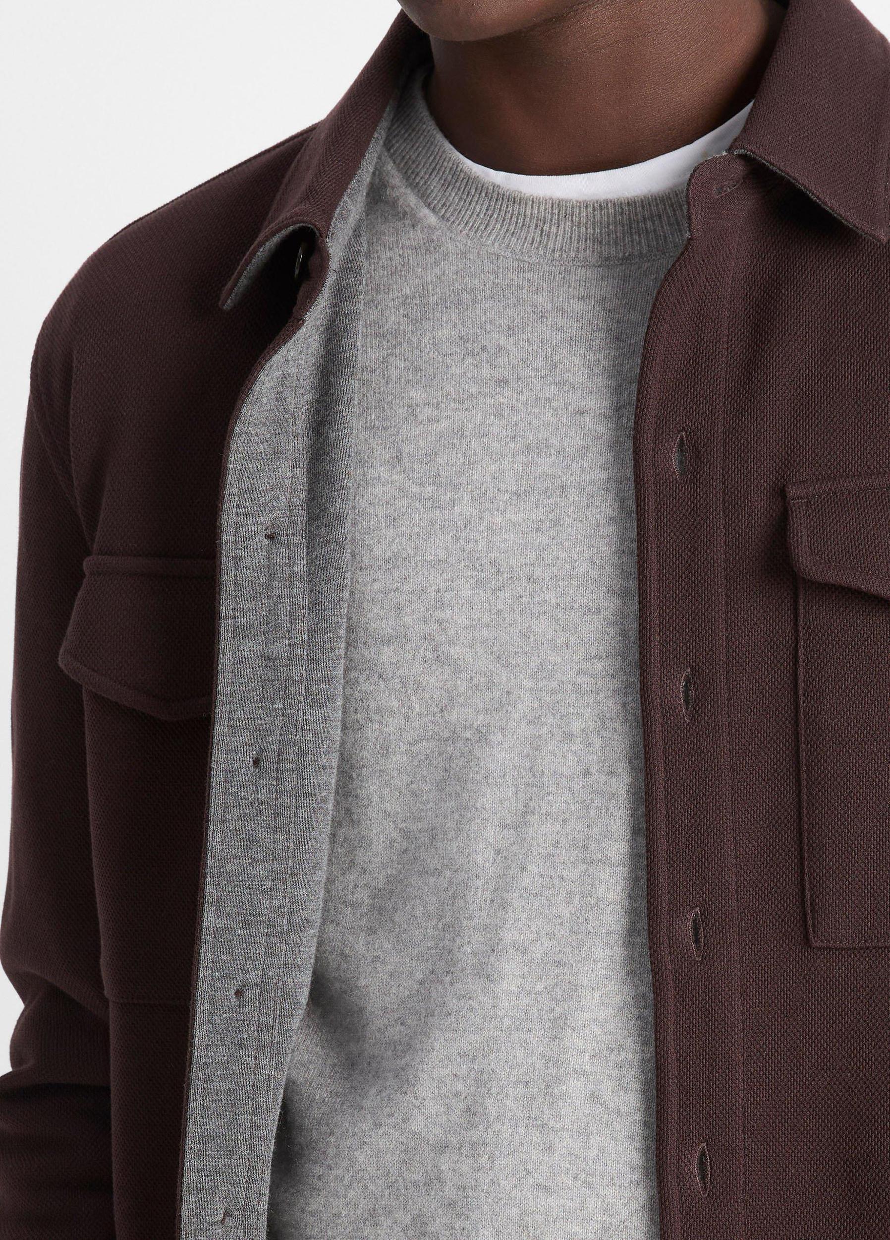 Mens Double-Knit Cotton-Blend Piqu Shirt Jacket, Black/medium Heather Grey, Size L Vince Product Image