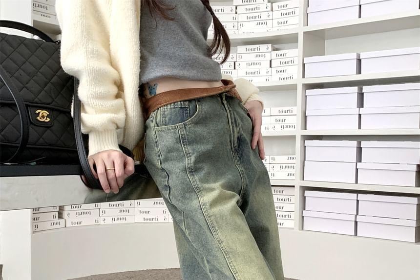 Flip-Over High-Waist Wide-Leg Jeans Product Image