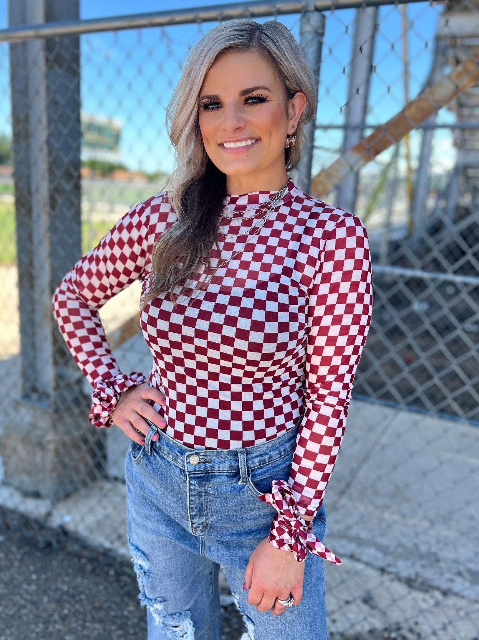 Plus Sterling Kreek Pep Rally Maroon Mesh Top Product Image
