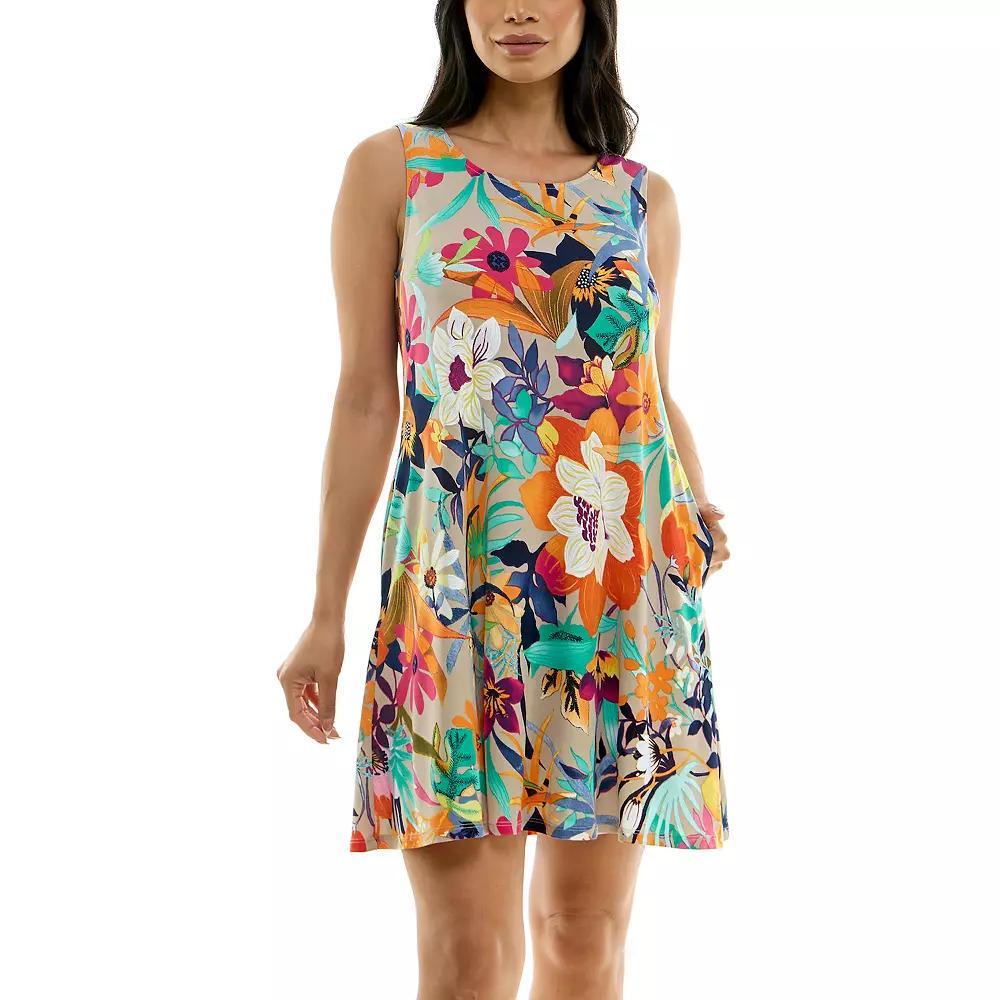 Women's Nina Leonard Puff Print Pocket Trapeze Dress, Size: Small, True Green Ivory Product Image