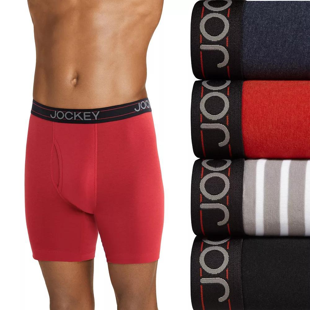 Men's Jockey® 4-Pack Cotton Blend Long Leg Boxer Brief, Size: Medium, Gray Black Asst Product Image
