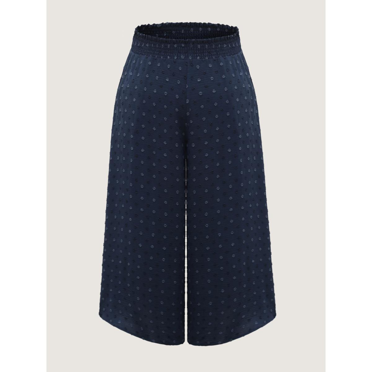 Plus Size Textured Polka Dots Irregular Wide-Leg Pants Women Indigo Loose Mid Rise Everyday-Elegant Pants BloomChic 18-20/2X Product Image