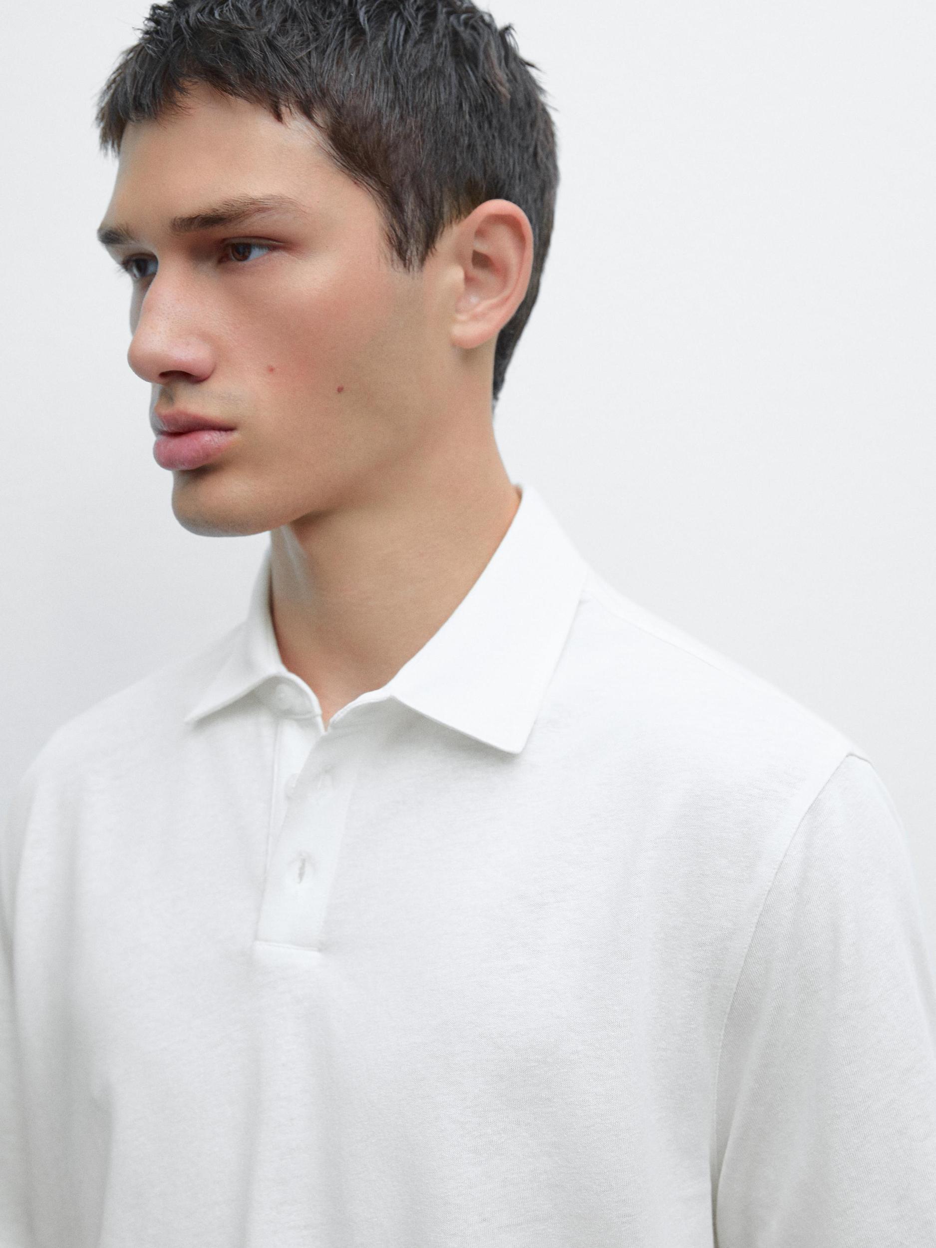 Short sleeve linen blend polo shirt Product Image