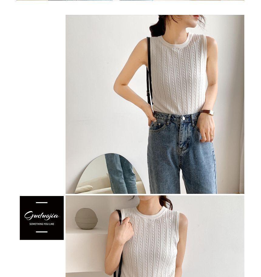 Crew Neck Plain Knit Tank Top Product Image