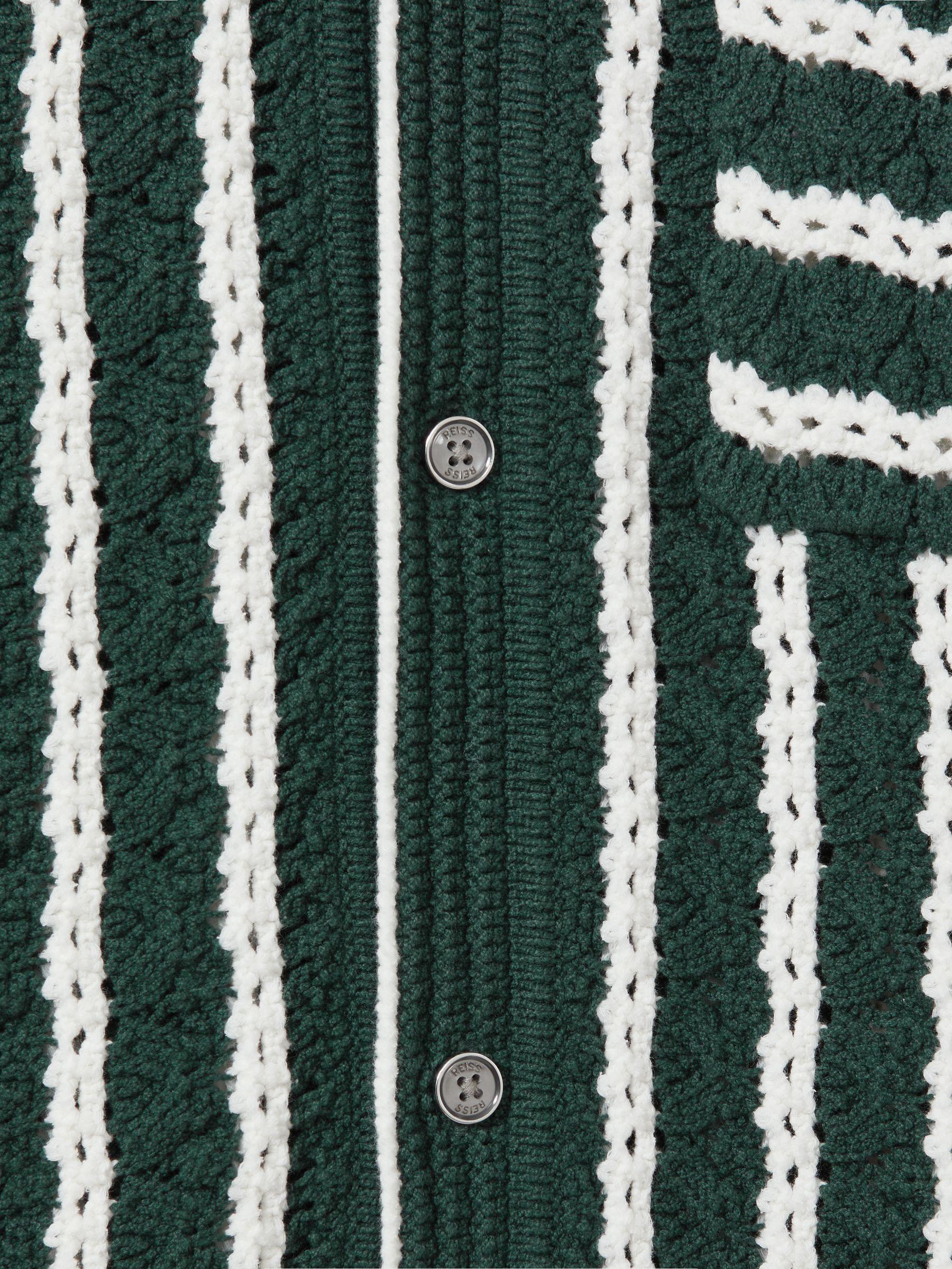 Oversized Crochet Striped Cuban Collar Shirt in Green/White Product Image