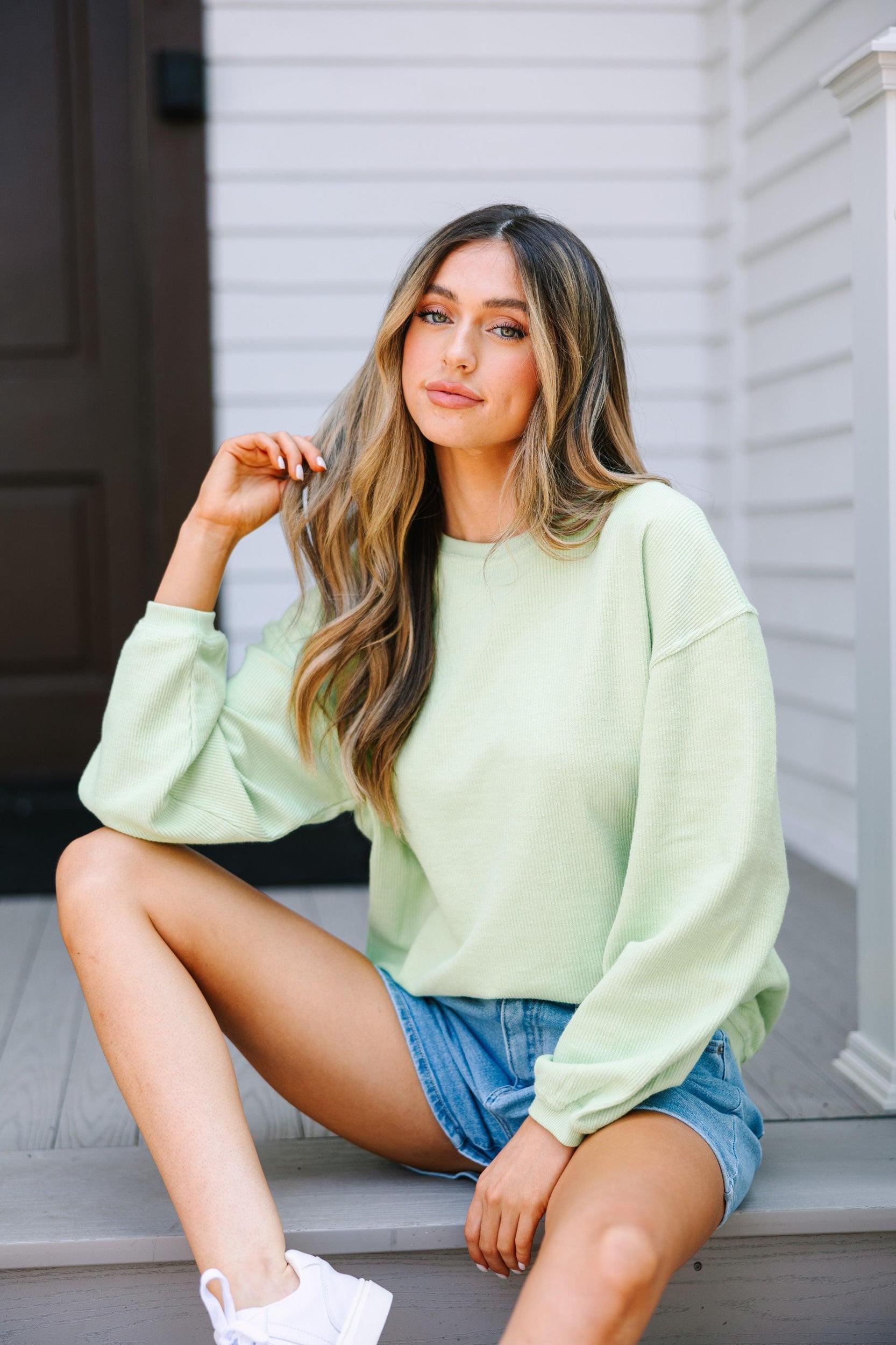 Get Together Melon Green Corded Sweatshirt Female Product Image